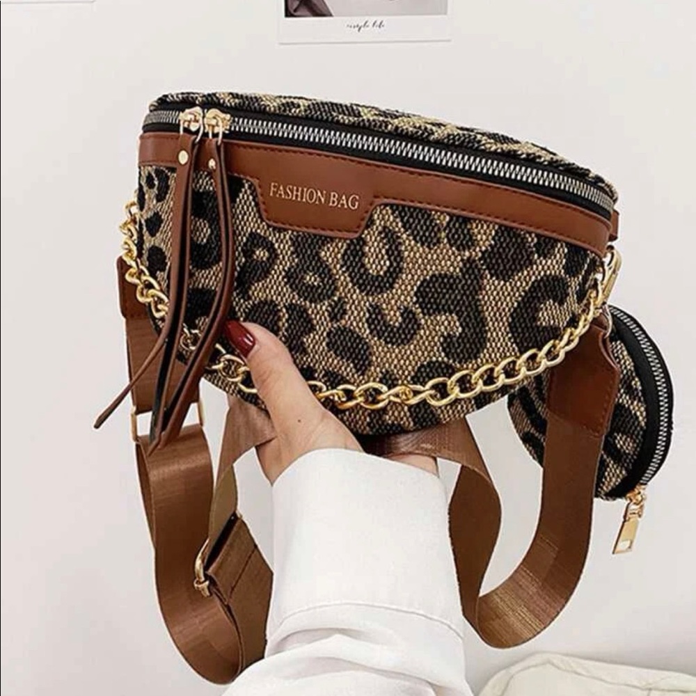 Leopard Print Chain Saddle Bag With Coin Purse